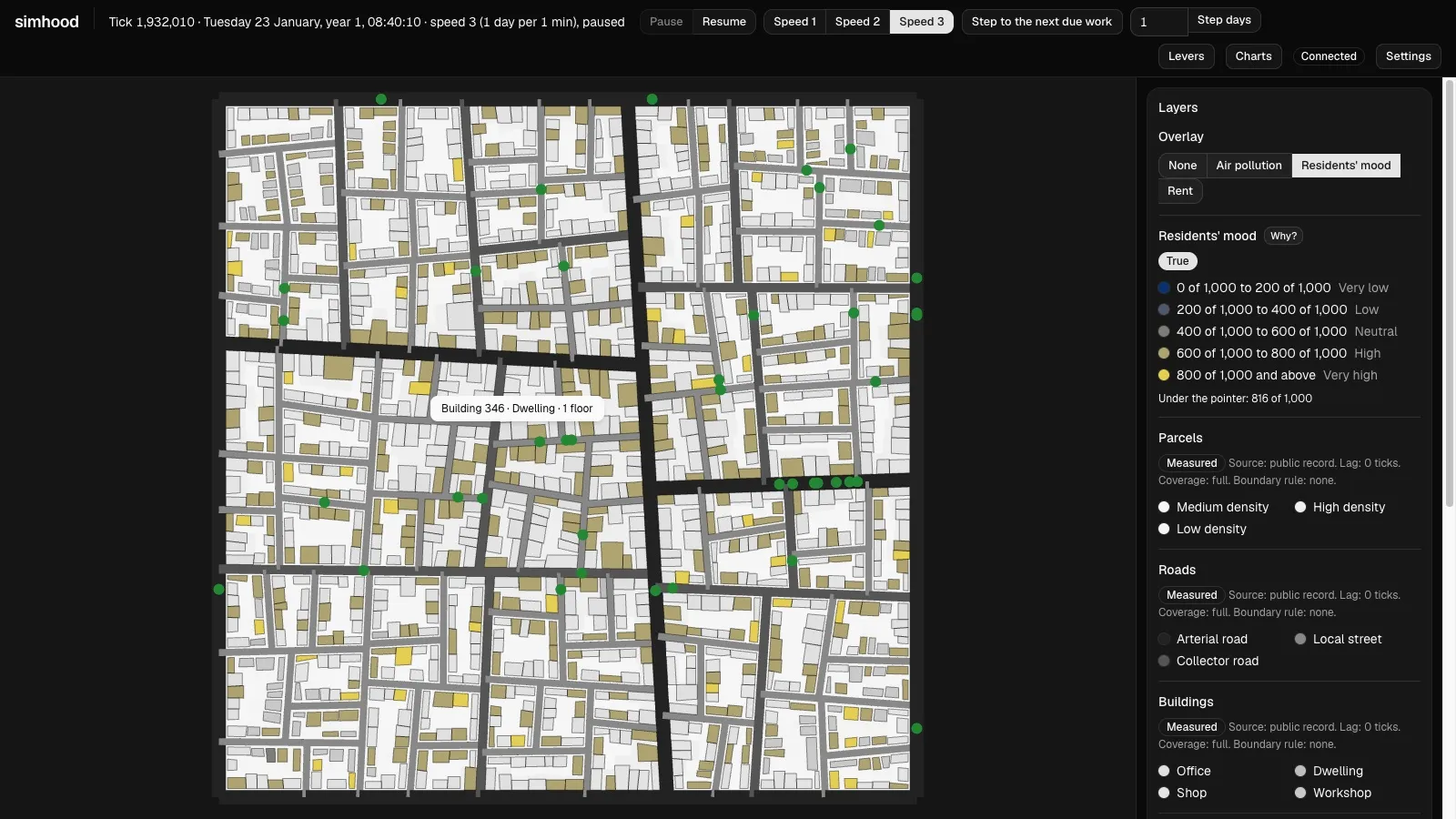 The town tinted by residents’ mood, building by building