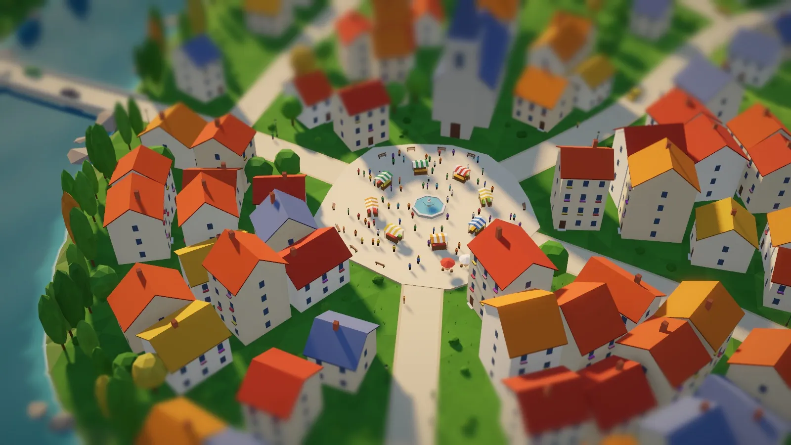 The old core: houses packed round a round market square with a church at the top